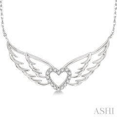 1/8 Ctw Angel Wings Heart Round Cut Diamond Necklace in 10K White Gold