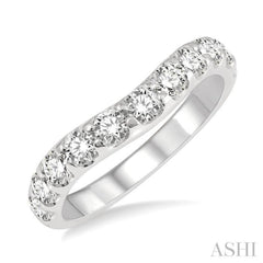 1 Ctw Arched Center Round Cut Diamond Wedding Band in 14K White Gold