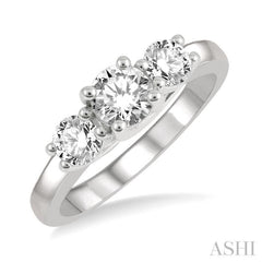 1 Ctw Round Cut Diamond Three-Stone Ring in 14K White Gold