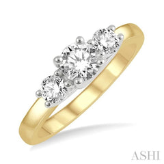 3/4 Ctw Round Cut Diamond Three-Stone Ring in 14K Yellow and White Gold