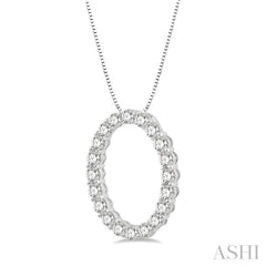 3/4 Ctw Oval Shape Window Round Cut Diamond Pendant With Chain in 14K White Gold