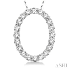 3/4 Ctw Oval Shape Window Round Cut Diamond Pendant With Chain in 14K White Gold