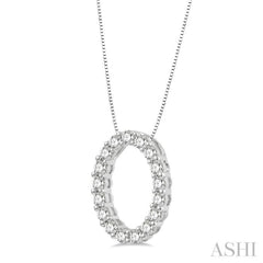 1/4 Ctw Oval Shape Window Round Cut Diamond Pendant With Chain in 14K White Gold