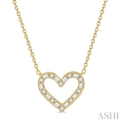 1/2 Ctw Heart Charm Baguette and Round Cut Diamond Necklace in 14K Yellow Gold