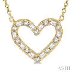 1/2 Ctw Heart Charm Baguette and Round Cut Diamond Necklace in 14K Yellow Gold