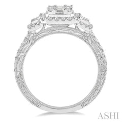 7/8 ctw Octagonal & Rectangular Mount Baguette and Round Cut Diamond Engagement Ring in 14K White Gold