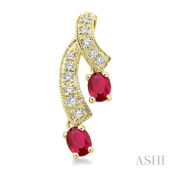 4x3MM Oval Cut Ruby and 1/5 Ctw Round Cut Diamond Earrings in 14K Yellow Gold