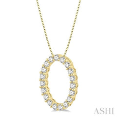 1/2 Ctw Oval Shape Window Round Cut Diamond Pendant With Chain in 14K Yellow Gold