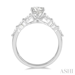 3/8 ctw Round Shape Marquise Cut Semi-Mount Engagement Ring in 14K White Gold