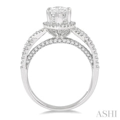 5/8 ctw Marquise Shape Crisscross Shank Round Cut Diamond Semi-Mount Engagement Ring in 14K White Gold