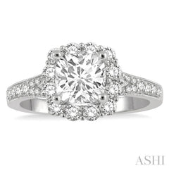 5/8 ctw Cushion Shape Mount Round Cut Diamond Semi-Mount Engagement Ring in 14K White Gold