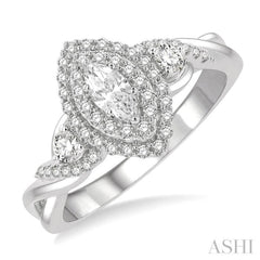 5/8 Ctw Split Twisted Shank Round Cut Diamond Engagement Ring With 1/4 ct Marquise Cut Center Stone in 14K White Gold