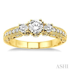 7/8 Ctw Diamond Engagement Ring with 1/3 Ct Round Cut Center Stone in 14K Yellow Gold