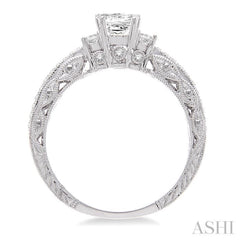 1/2 Ctw Diamond Engagement Ring with 1/3 Ct Princess Cut Center Stone in 14K White Gold