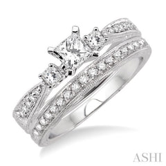 5/8 Ctw Diamond Wedding Set with 1/2 Ctw Princess Cut Engagement Ring and 1/8 Ctw Wedding Band in 14K White Gold