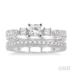 5/8 Ctw Diamond Wedding Set with 1/2 Ctw Princess Cut Engagement Ring and 1/8 Ctw Wedding Band in 14K White Gold