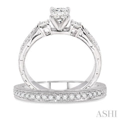 5/8 Ctw Diamond Wedding Set with 1/2 Ctw Princess Cut Engagement Ring and 1/8 Ctw Wedding Band in 14K White Gold