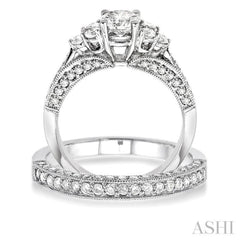 1 3/4 Ctw Diamond Wedding Set with 1 1/4 Ctw Round Cut Engagement Ring and 1/2 Ctw Wedding Band in 14K White Gold