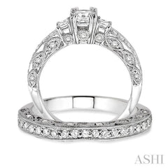 1 1/4 Ctw Diamond Wedding Set with 7/8 Ctw Princess Cut Engagement Ring and 3/8 Ctw Wedding Band in 14K White Gold