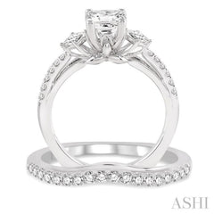 1 1/10 Ctw Diamond Wedding Set with 7/8 Ctw Princess Cut Engagement Ring and 1/4 Ctw Wedding Band in 14K White Gold