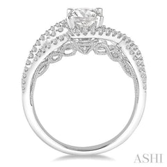 3/4 Ctw Entwined Round Cut Diamond Ladies Engagement Ring with 3/8 Ct Round Cut Center Stone in 14K White Gold