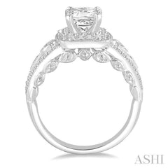 7/8 Ctw Diamond Engagement Ring with 1/2 Ct Princess Cut Center Stone in 14K White Gold