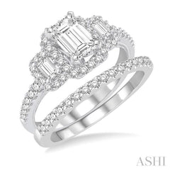 1 1/10 ctw Diamond Bridal Set with 1 ctw Emerald Cut Engagement Ring and 1/8 ctw Wedding Band in 14K White Gold