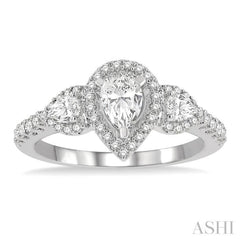 5/8 Ctw Pear Shape Past, Present & Future Round Cut Diamond Semi Mount Engagement Ring in 14K White Gold