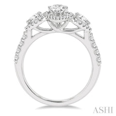 5/8 Ctw Pear Shape Past, Present & Future Round Cut Diamond Semi Mount Engagement Ring in 14K White Gold