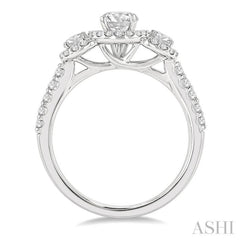 5/8 Ctw Past, Present & Future Round Cut Diamond Semi Mount Engagement Ring in 14K White Gold