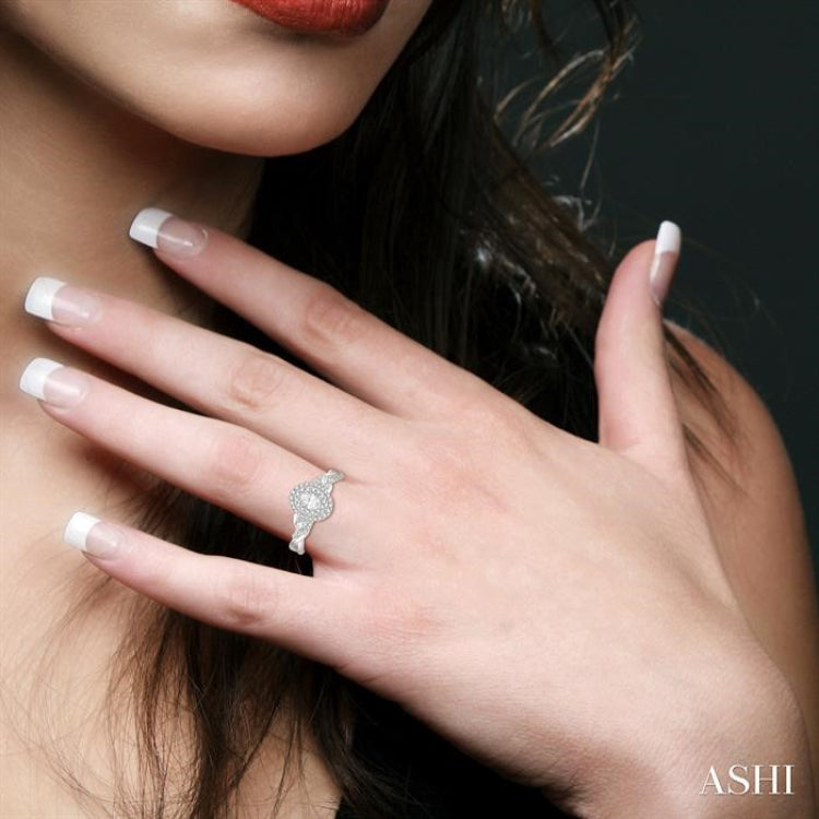 3/8 Ctw Split Twisted Shank Round Cut Diamond Semi-Mount Engagement Ring in 14K White Gold