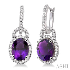 9x7 MM Oval Cut Amethyst and 3/8 Ctw Round Cut Diamond Earrings in 14K White Gold