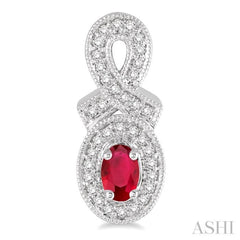 5x3 MM Oval Cut Ruby and 1/3 Ctw Round Cut Diamond Earrings in 14K White Gold