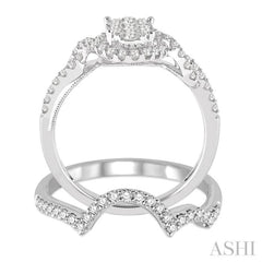 3/4 Ctw Diamond Lovebright Wedding Set with 5/8 Ctw Engagement Ring and 1/6 Ctw Wedding Band in 14K White Gold