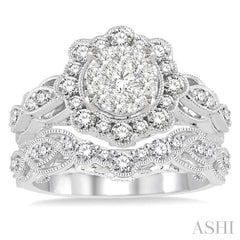 1 1/6 Ctw Diamond Lovebright Wedding Set with 7/8 Ctw Engagement Ring and 1/4 Ctw Wedding Band in 14K White Gold