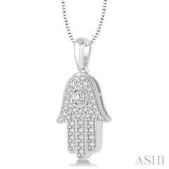 3/8 Ctw Round Cut Diamond Hamsa Pendant in 14K White Gold with Chain