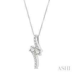 3/8 Ctw Asymmetrical 2Stone Round Cut Diamond Pendant With Box Link Chain in 14K White Gold