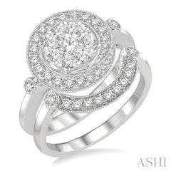 7/8 Ctw Round Cut Diamond Lovebright Bridal Set with 3/4 Ctw Engagement Ring and 1/6 Ctw Wedding Band in 14K White Gold