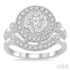 7/8 Ctw Round Cut Diamond Lovebright Bridal Set with 3/4 Ctw Engagement Ring and 1/6 Ctw Wedding Band in 14K White Gold