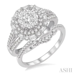 1 1/3 Ctw Diamond Lovebright Wedding Set With 1 1/10 Ctw Engagement Ring and 1/5 Ctw Wedding Band in 14K White Gold