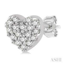 1/10 Ctw Heart Charm Round Cut Diamond Petite Fashion Earring in 10K White Gold