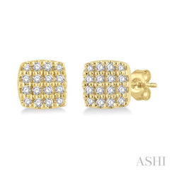 1/8 Ctw Cushion Shape Round Cut Diamond Petite Fashion Earring in 10K Yellow Gold