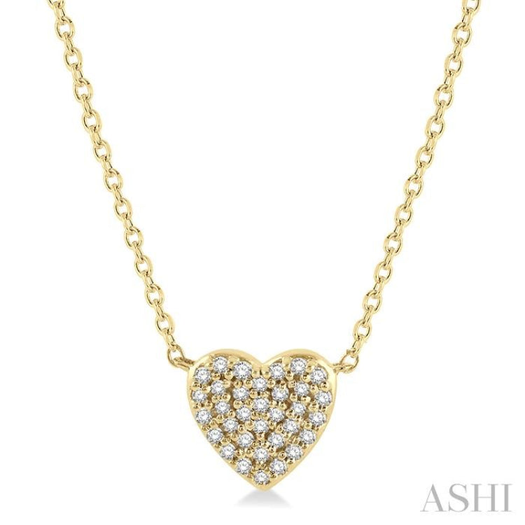 1/8 Ctw Heart Charm Round Cut Diamond Petite Pendant With Chain in 10K Yellow Gold