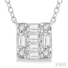 1/8 Ctw Square Shape Baguette and Round Cut Diamond Petite Fashion Pendant With Chain in 10K White Gold