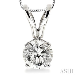 Round Cut Diamond Solitaire Pendant in 14K White Gold with chain