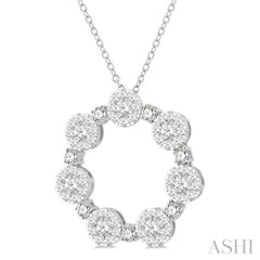 3 Ctw 7 Lovebright Circular Round Cut Diamond Pendant in 14K White Gold with Chain