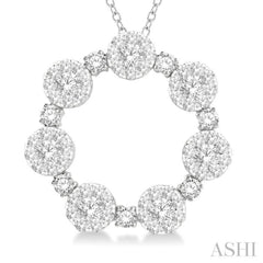 3 Ctw 7 Lovebright Circular Round Cut Diamond Pendant in 14K White Gold with Chain