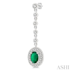 3/8 Ctw Oval Shape 6x4 MM Emerald and Round Cut Diamond Drop Earrings in 14K White Gold