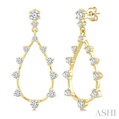 1/2 Ctw Tear Drop Round Cut Diamond Earring in 14K Yellow Gold