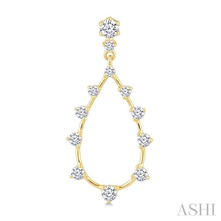 1/2 Ctw Tear Drop Round Cut Diamond Earring in 14K Yellow Gold